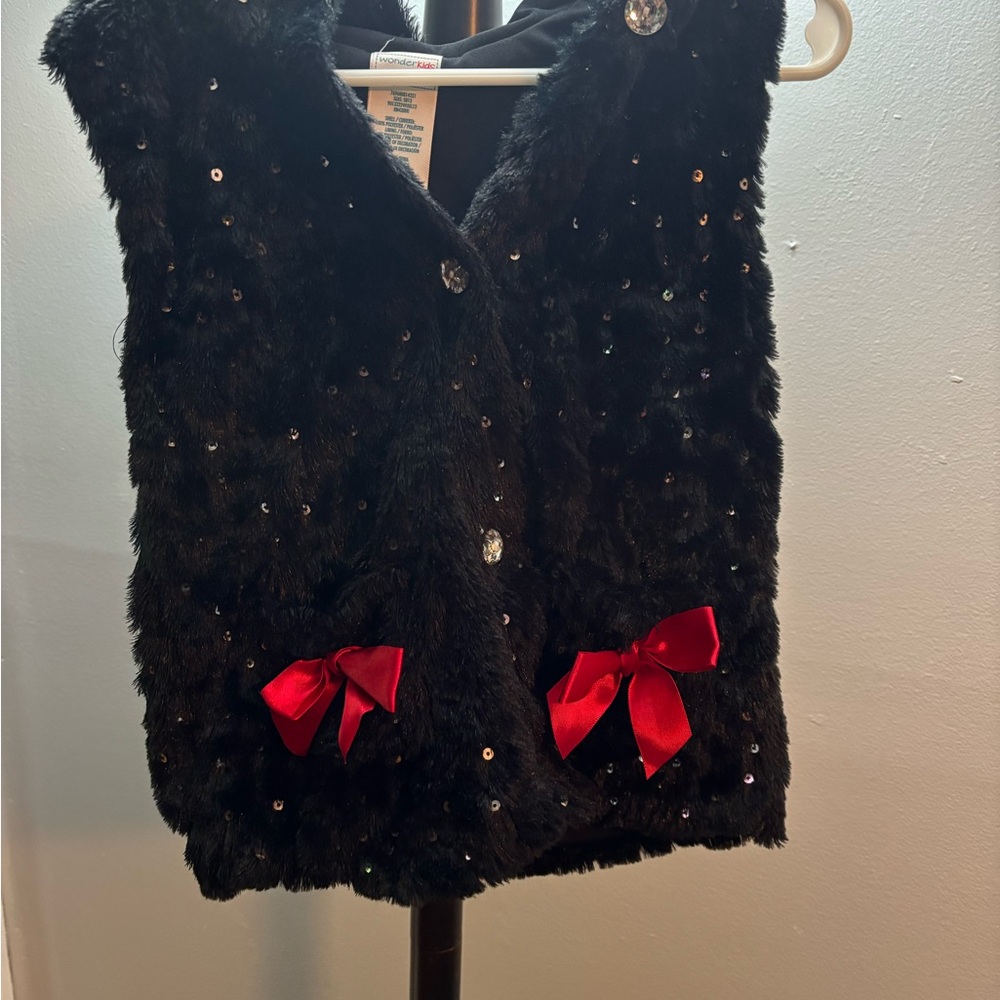 Wonderkids Black Faux Fur Vest with Red Accents